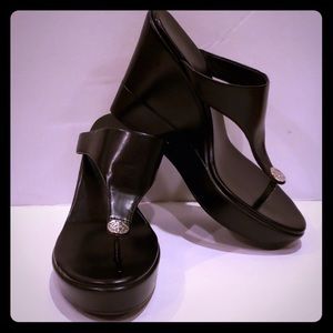 BCBG black wedge platform sandals